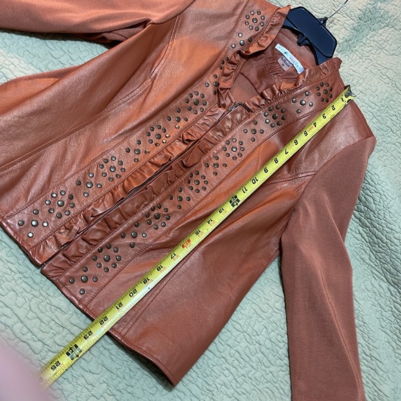 Peter Nygard, iridescent, metallic studded, ruffled, leather jacket - Picture 9 of 9